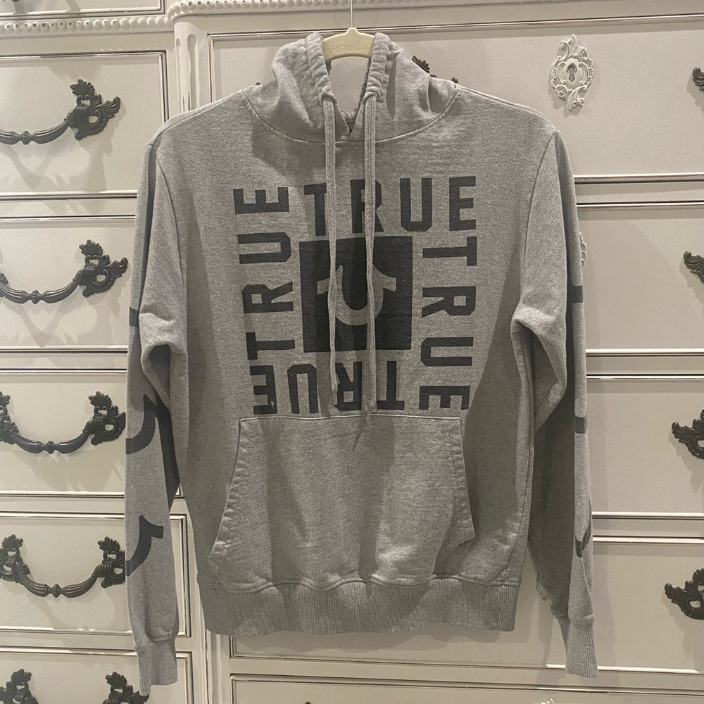 Men’s (Unisex Fit) True Religion Gray Hooded Sweatshirt Size Small